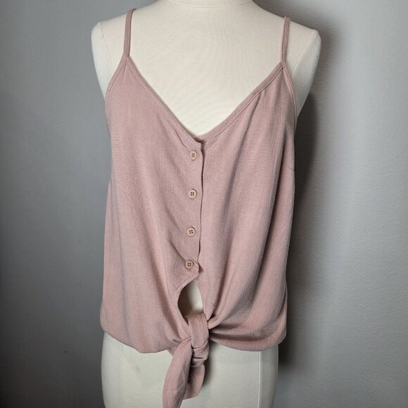 Topshop Blush Pink V Neck Cami Size 6 Tie Sleeveless Crop Linen Blend Dusty Rose - Picture 2 of 8
